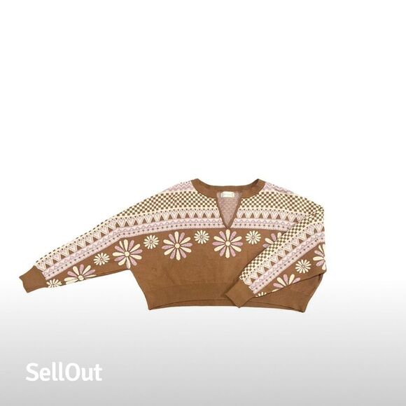 Altar'd State Women's Size M Brown Pink Floral Boho Pullover Sweater NWOT - Picture 2 of 5